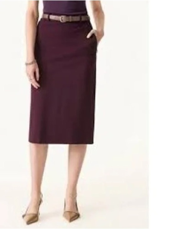 OGL Dresses & Skirts - OGL Midi Pencil Skirt Women's Medium Plum Stretch Back Slit Office
